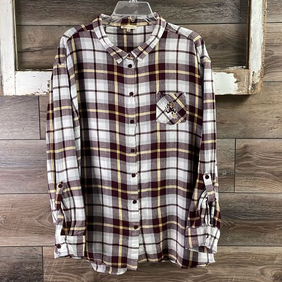 UG APPAREL Women’s 2X Boyfriend Plaid Flannel Button Down Shirt Arizona State - Picture 1 of 10